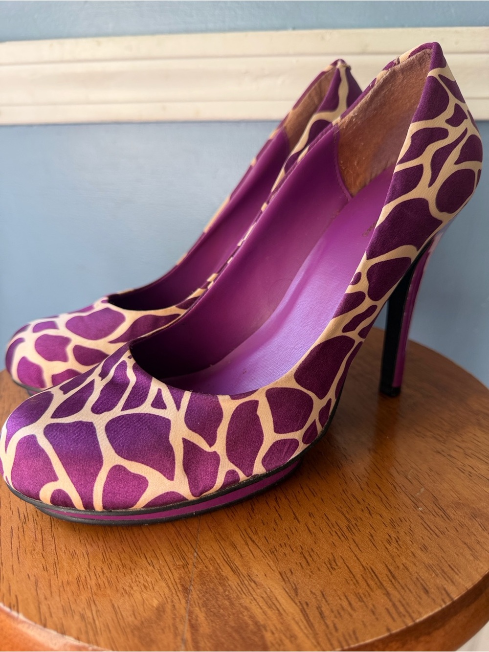 Charlotte Russe Purple and Beige Animal-Print High Heels